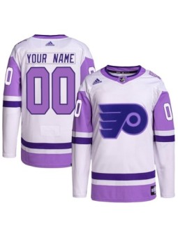 Authentic Adidas Men's Custom Philadelphia Flyers Custom Hockey Fights Cancer Primegreen Jersey - White/Purple